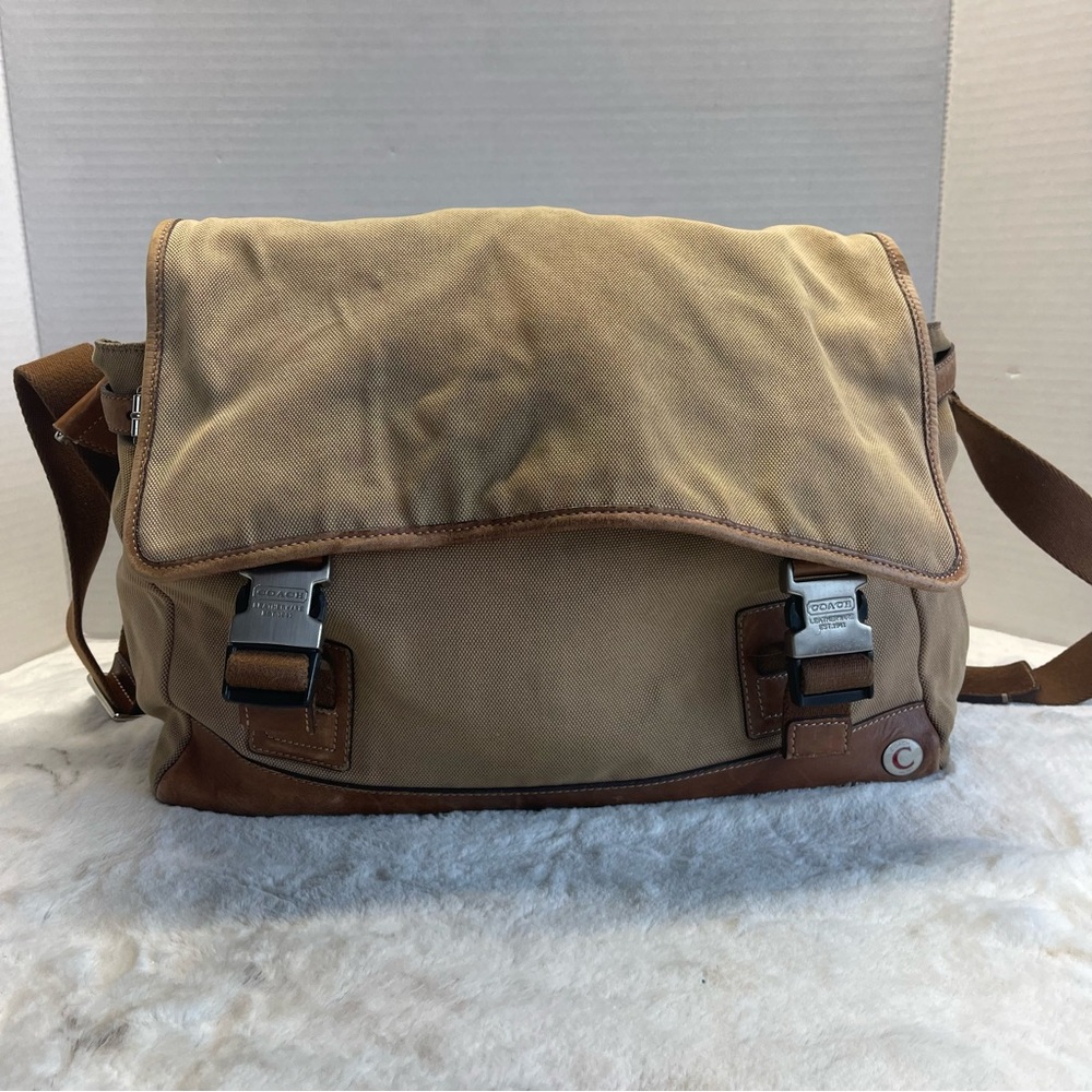 COACH Canvas Messenger Bag with Leather Trim - Picture 11 of 16